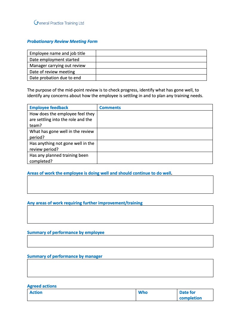 Probationary Review Meeting Form